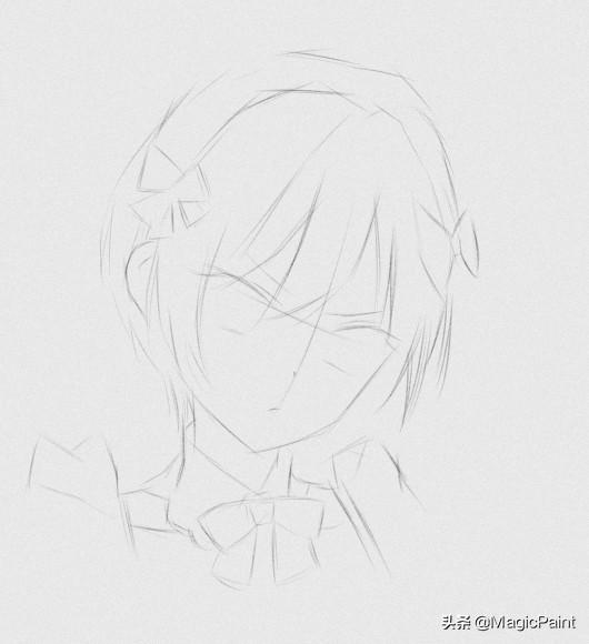 动漫手绘教学:素描风格动漫萌妹子绘画步骤 女仆装扮很可爱