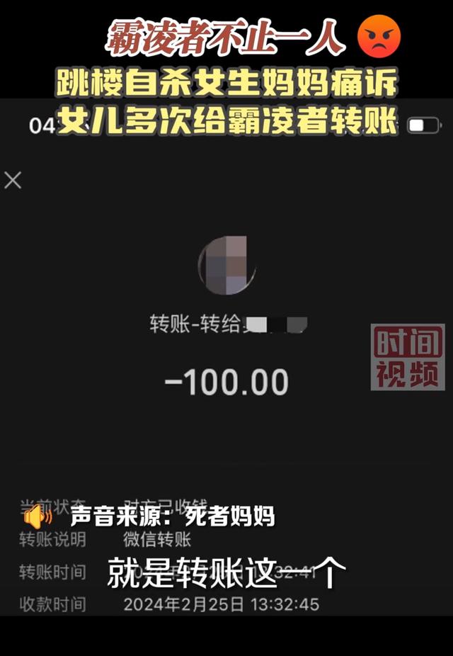 晋江跳楼身亡女孩妈妈发声：霸凌者不止一个，女儿多次转账给同学