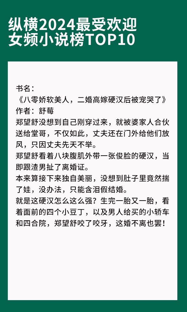 纵横2024最受欢迎女频小说榜TOP10