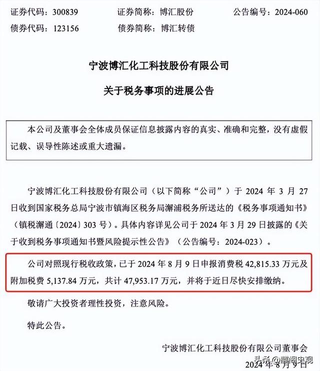 被追缴税款4.8亿后，宁波化工夫妇果断离场，把麻烦留给了国资