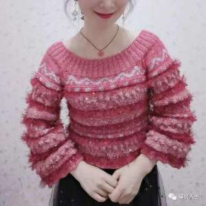 成熟女人的毛茸茸(少女风改版华丽风:毛茸茸女士棒针大圆领阔袖套头毛衣(有编织图解))