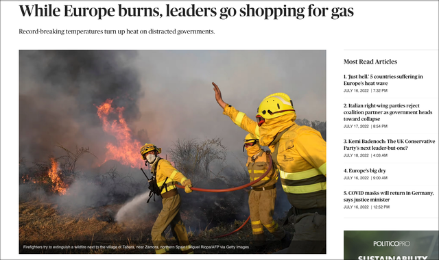 美媒：西方领导人正忙于采购能源，已无暇顾及气候变化