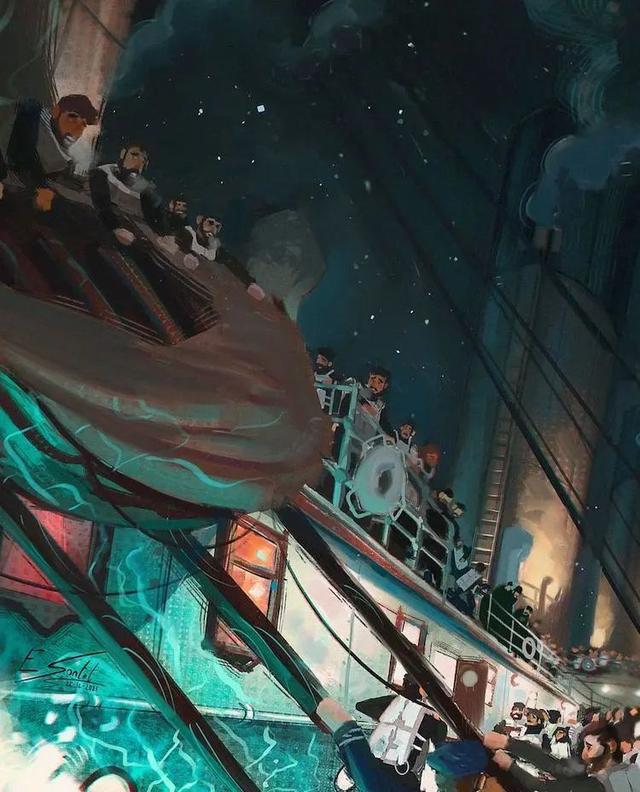 沉没百年之后，泰坦尼克号被画成了画作，场景比电影中还要震撼