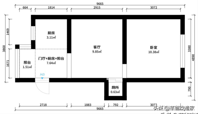 30平1居全屋承重墙，客厅架出夫妻房，巧变私密小2居