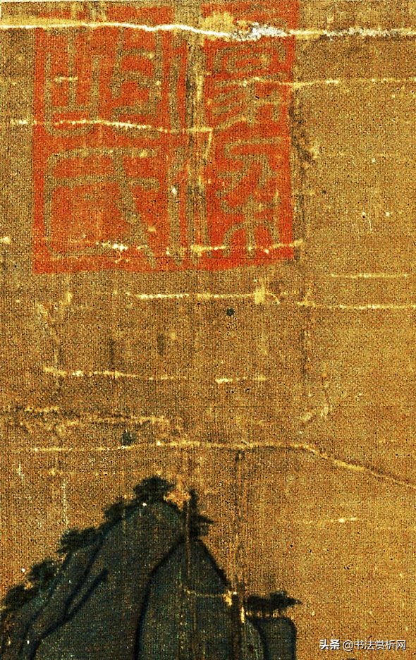 台北故宫藏版唐画《唐明皇幸蜀图》带乾隆御题，附画内钤印放大