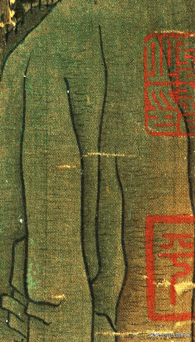 台北故宫藏版唐画《唐明皇幸蜀图》带乾隆御题，附画内钤印放大