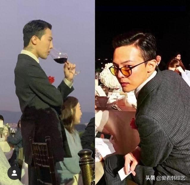 权志龙在姐姐权多美金民俊的婚礼上亮相，展现了与众不同的时尚感