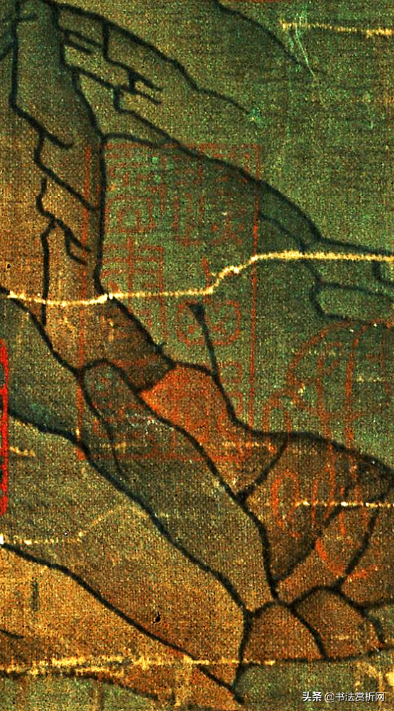 台北故宫藏版唐画《唐明皇幸蜀图》带乾隆御题，附画内钤印放大