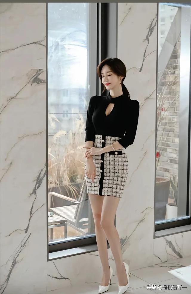 韩国名模“孙允珠”黑色上衣、包臀裙、大长腿？时尚界的标杆？
