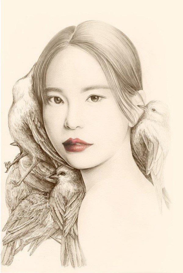 飞鸟和少女｜韩国插画师OkArt绘画作品欣赏